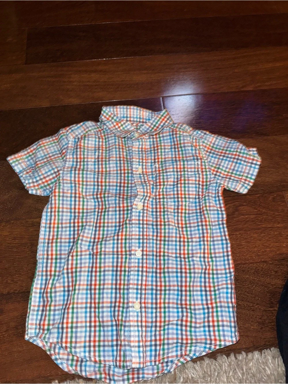 The Children's Place Short-Sleeve Plaid Button-Down - Orange, Blue & Green